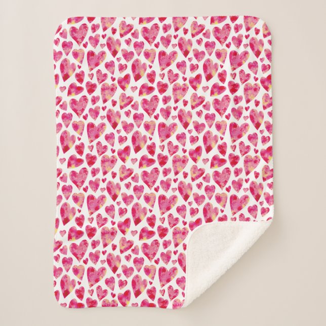 Valentines Day Pink Love Heart Sherpa Blanket (Front)