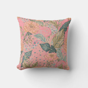 Valentines Day,Pink,Lovely Flowers,Modern, Trendy Throw Pillow
