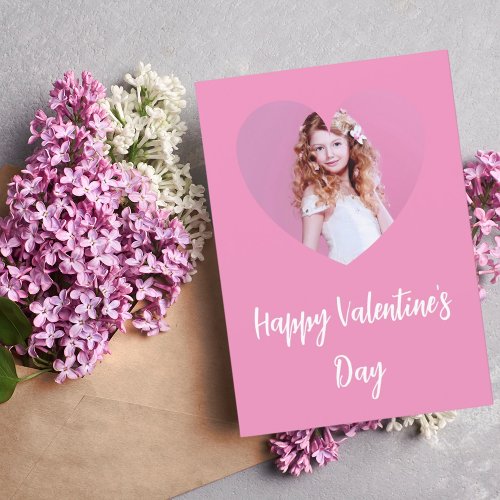 Valentines Day pink photo girl Card