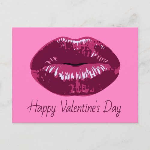 Valentines Day Pink Plum Kissing Lips Postcard