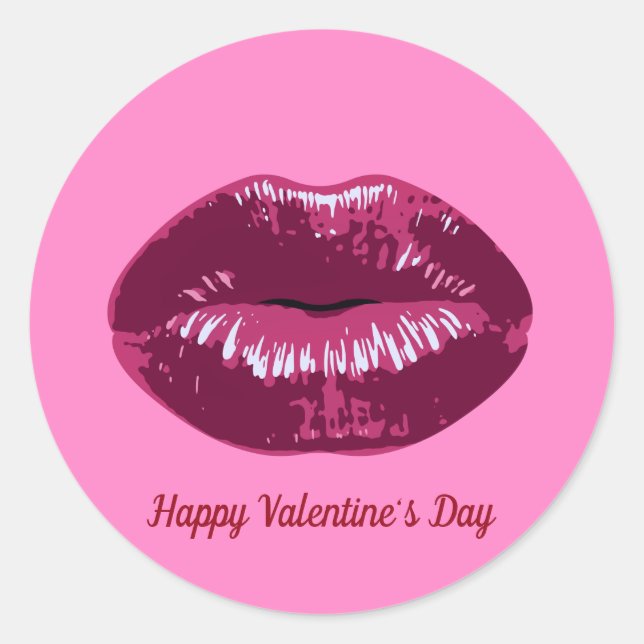Valentine's Day Pink Plum Kissing Lips Sticker (Front)