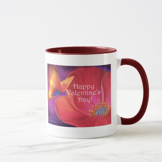 Valentine's Day Pink Poppy Butterfly - Multi Mug