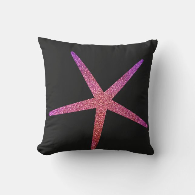 Valentines Day Pink Purple Glitter Starfish Gift Outdoor Pillow (Front)