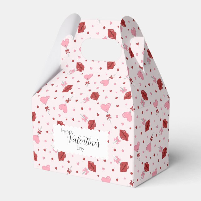 Valentine's Day Pink & Red Heart Lollipop Suckers Favor Boxes (Front Side)