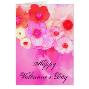 VALENTINE'S DAY PINK RED ROSES, ANEMONE FLOWERS CARDS