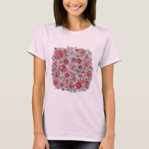 Valentine's Day Pink Red Roses Hearts Doodles T-Shirt