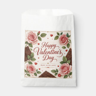 Valentines Day Pink Roses Chocolate Bars Favor Bag
