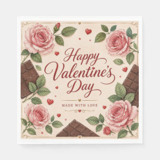 Valentines Day Pink Roses Chocolate Bars Napkins