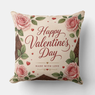 Valentines Day Pink Roses Chocolate Bars Throw Pillow