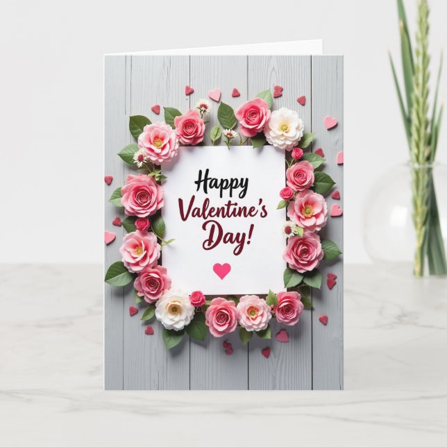 Valentines Day Pink Roses Love Card (Front)