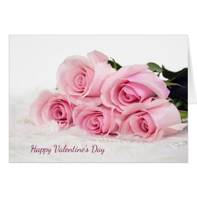 Valentine's Day Pink Roses on Fur Cards (Front Horizontal)
