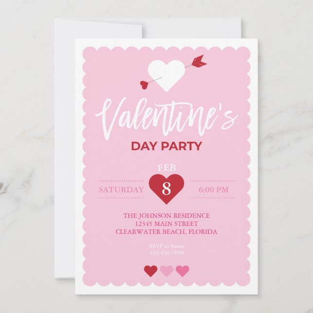 Valentine's Day Pink Scalloped Edge Party Invitation (Front)