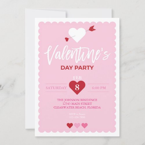 Valentines Day Pink Scalloped Edge Party Invitation