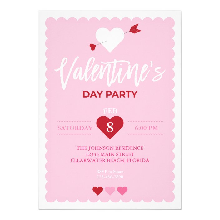 Valentine's Day Pink Scalloped Edge Party Invitation | Zazzle.com