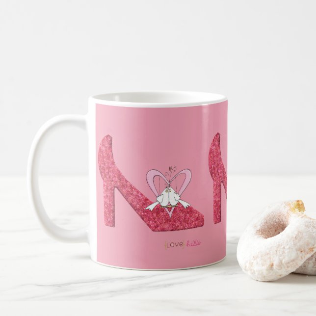 Valentine's Day Pink Shoe Love Hello Mugs (With Donut)