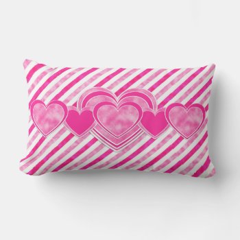 Valentine's Day - Pink Stripes Shimmer Hearts Lumbar Pillow by steelmoment at Zazzle