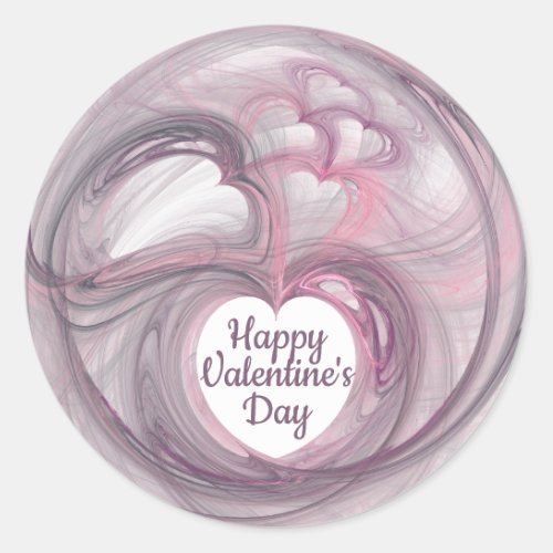 Valentines Day Pink Swirl Fractal Art Heart Classic Round Sticker