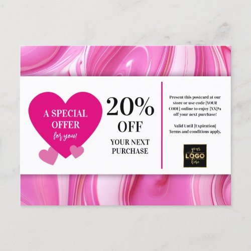 Valentines Day Pink Swirls Coupon Discount Postcard