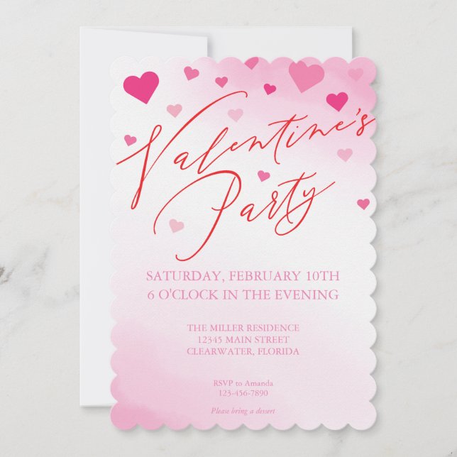 Valentine's Day Pink Watercolor Party Invitation (Front)