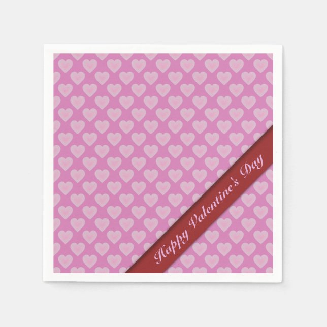 Valentine's Day Pink & White Heart Pattern Napkins (Front)