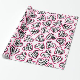 Valentine's Day Pink White Zebra Hearts Pattern  Wrapping Paper