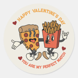 Valentine's Day "Pizza and Fried Potatoes Match"  Classic Round Sticker