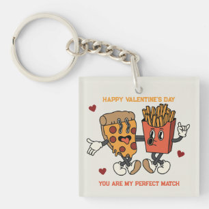 Valentine's Day "Pizza and Fried Potatoes Match"  Keychain