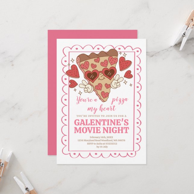 Valentine's Day Pizza Party Invitation (Front/Back In Situ)