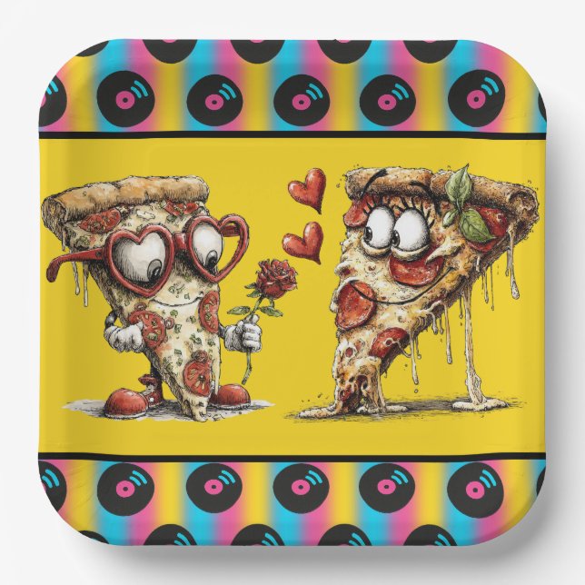 Valentine's Day Pizza Party  Paper Plates (Front)