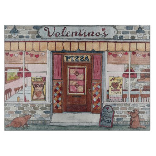 Valentines Day Pizza Shop  Cutting Board
