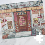 Valentine's Day Pizza Shop Watercolor Jigsaw Puzzle<br><div class="desc">This Valentine's Day themed pizza shop storefront jigsaw puzzle features original artwork of an old town pizza parlor, Valentino's, serving Valentine's Day specials. Two hungry groundhogs are out front, along with signs for the holiday specials and a chalkboard that reads, "All you need is love and pizza". Inspired by old...</div>