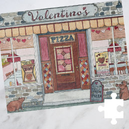 Valentine&#39;s Day Pizza Shop Watercolor Jigsaw Puzzle