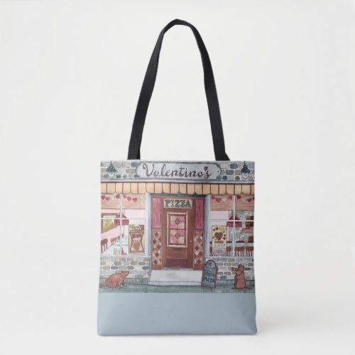 Valentines Day Pizza Shop Watercolor Tote Bag