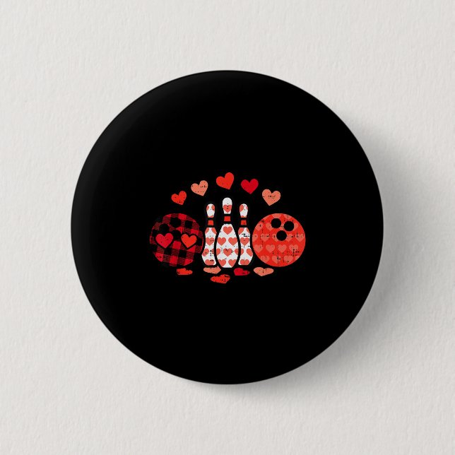 Valentines Day Plaid Bowling Valentine Srts Men Wo Button (Front)