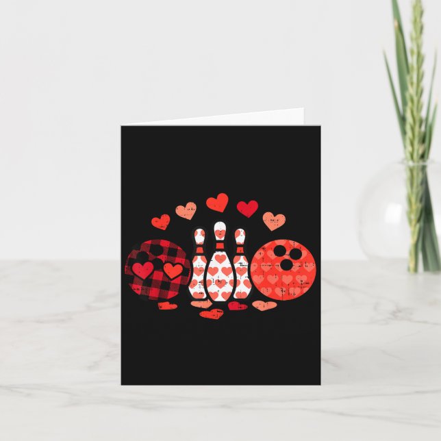 Valentines Day Plaid Bowling Valentine Srts Men Wo Card (Front)
