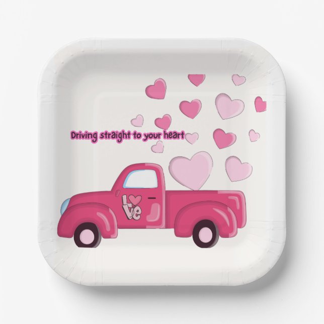 Valentine's Day plates with cute truck design  (Front)
