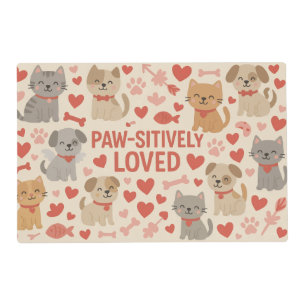 Valentine's Day Playful Cats and Dogs Hearts Placemat
