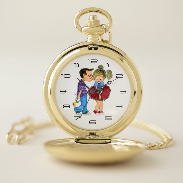 Valentines Day Pocket Watch Romantic Couple Love (Inside)