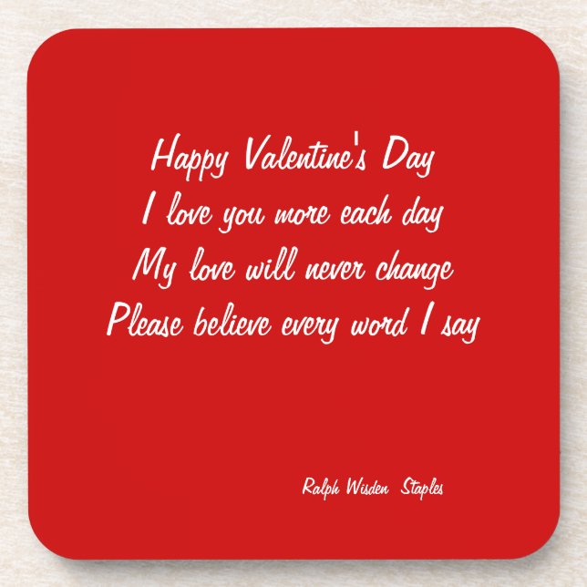 Valentine's day poem beverage coaster (Front)