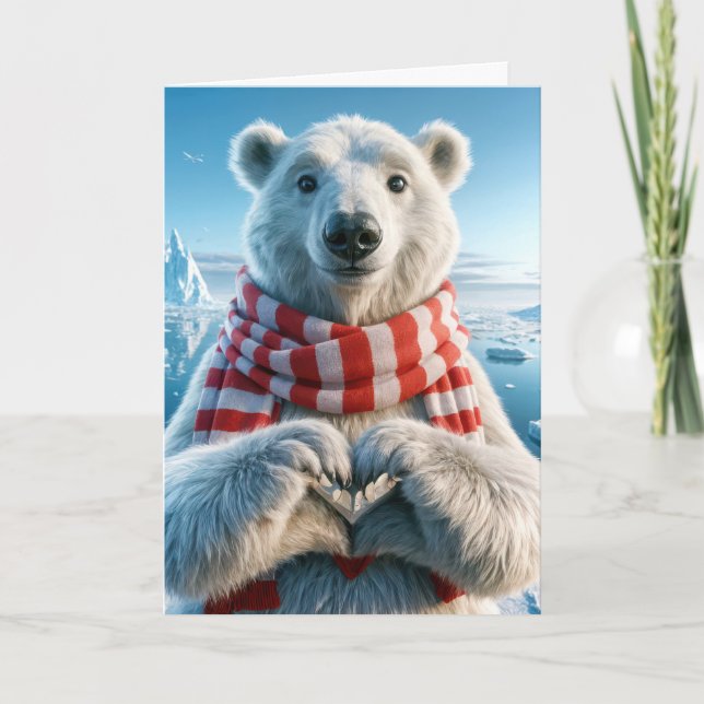 Valentine's Day Polar Bear With Heart Paws Card (Front)