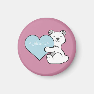 Valentine's Day Polar Bear with Light Blue Heart Magnet