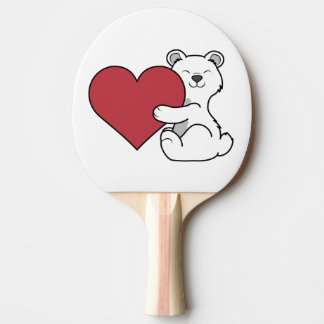 Valentine's Day Polar Bear with Red Heart Ping-Pong Paddle
