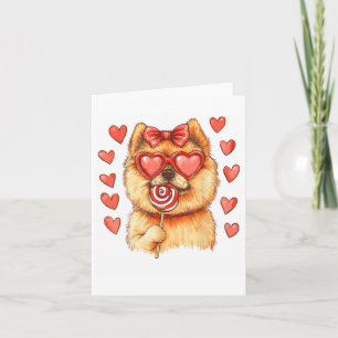Valentines Day Pomeranian Dog With Lollipop Heart Card