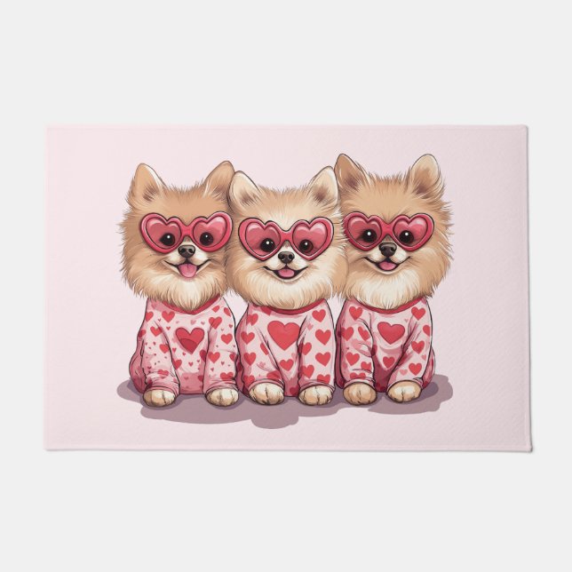 Valentines Day Pomeranian Dogs Doormat (Front)