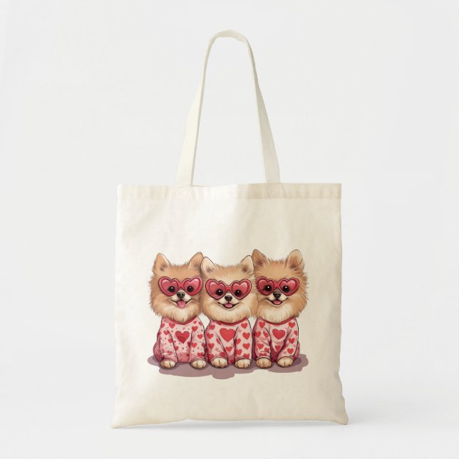 Valentines Day Pomeranian Dogs Tote Bag (Front)