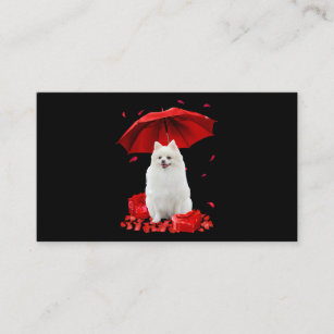 Valentines Day Pomeranian Umbrella Heart Puppy Dog Business Card