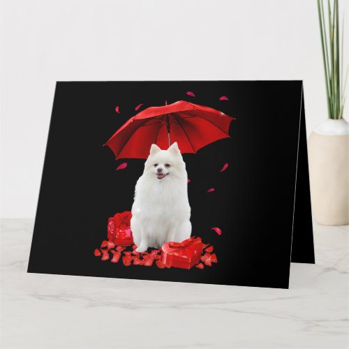 Valentines Day Pomeranian Umbrella Heart Puppy Dog Card