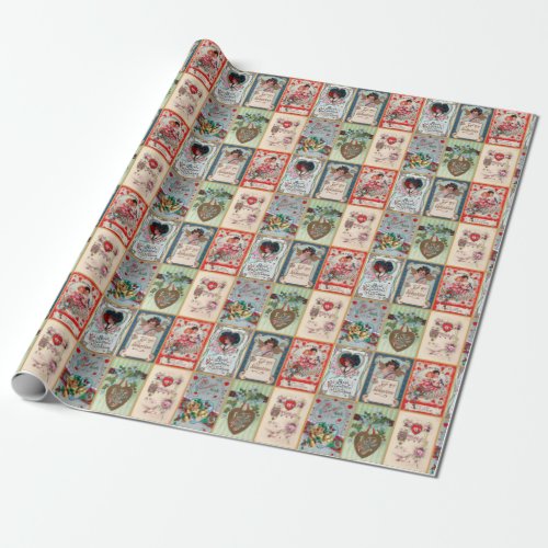 Valentines Day Postcards Vintage Retro Wrapping Paper