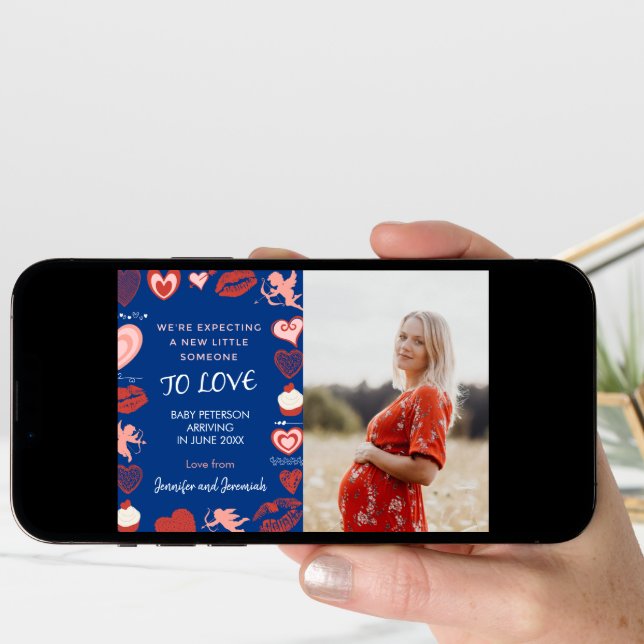 Valentines day pregnancy announcement cards blue  (Front Digital)