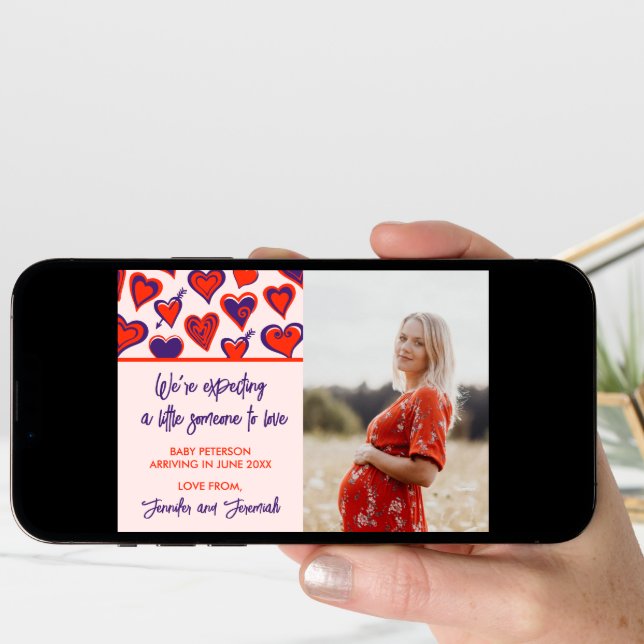 Valentines day pregnancy announcement cards red (Front Digital)